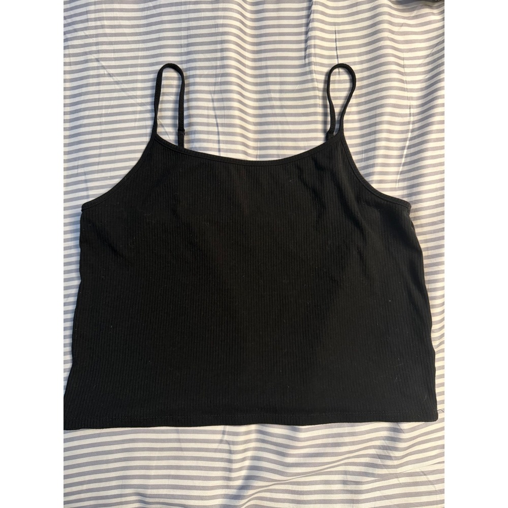 American Eagle Black Cropped Ribbed Cami Tank Top Adjustable Straps XL